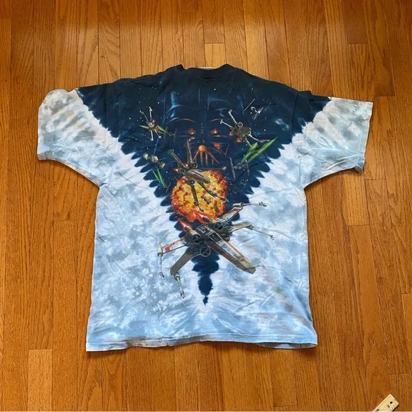 Vintage Liquid Blue Star Wars T Shirt Darth Vader X Wing Tie Starfighter - Picture 7 of 7